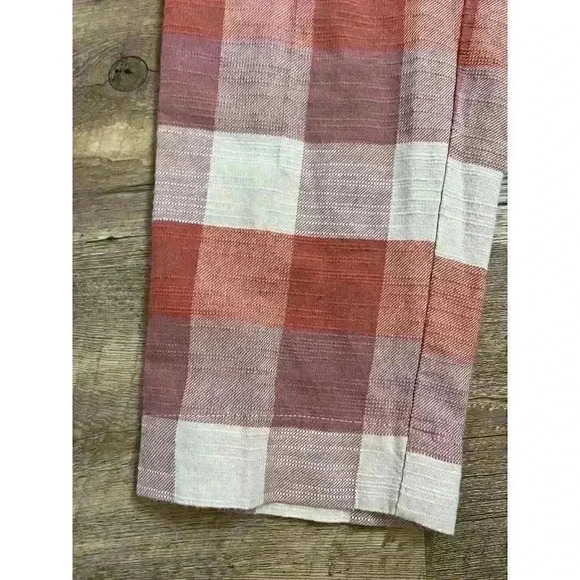 Free People High Rise Plaid Red Cream Pockets With Slit Boho Women's XS - Picture 2 of 8